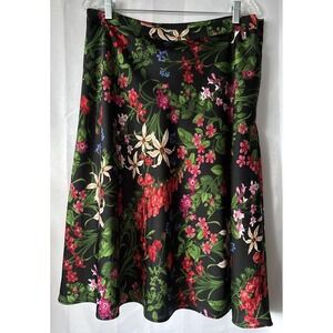 Liz Claiborne Career Skirt  14 Black Floral Sheer Midi A Line Office Casual